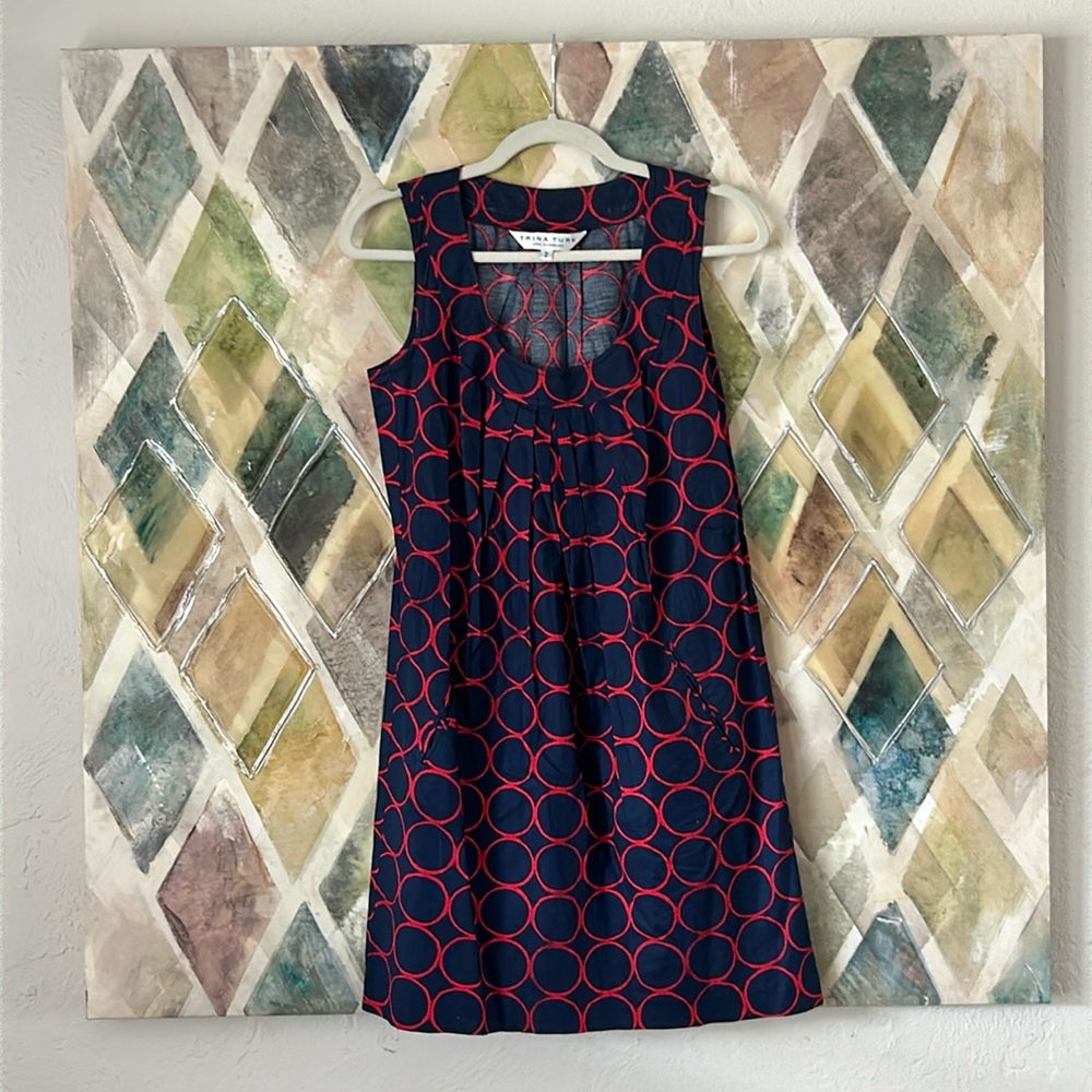 Trina Turk Navy Red Circles Pocket Mini Dress